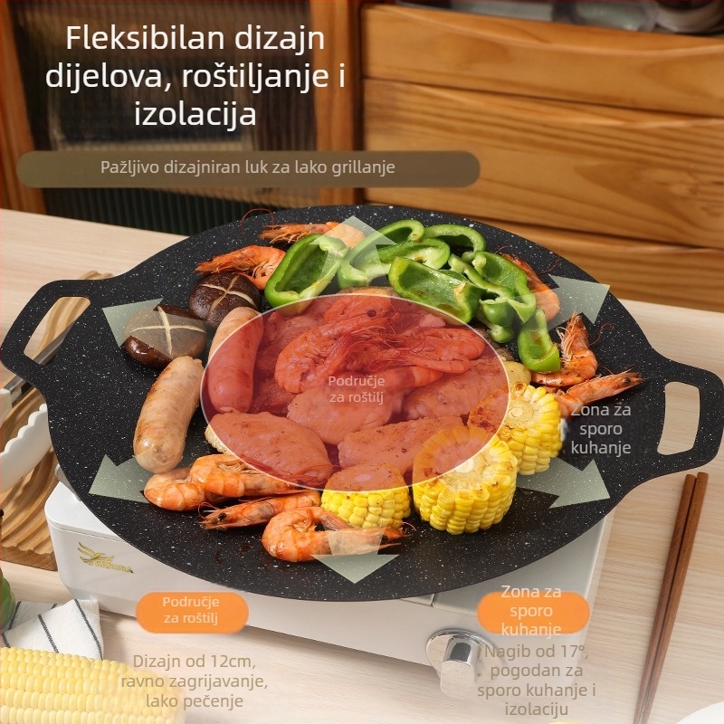 Prijenosna vanjska neprevučena tava za korejski BBQ, okrugla željezna teppanyaki tava za kampiranje, pečatirana, višefunkcionalna, bez dima