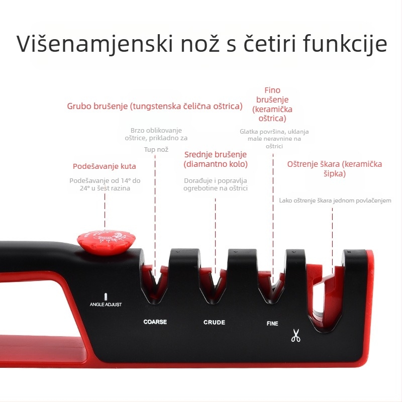 4-u-1 prilagodljiv oštrač noževa za kućnu kuhinju, više-materijalni kamen za oštrenje: ABS, wolframov čelik, dijamant, keramika, guma