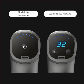 Mini masažer fascije s četkastim motorom; 4 glave; ugrađena baterija 1200–2000 mAh; LCD zaslon; 5+ brzina; izuzetno tih (<36 dB)