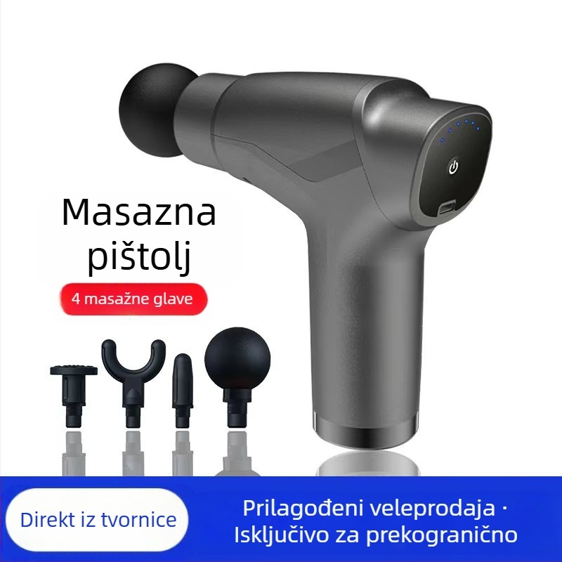 Mini masažer fascije s četkastim motorom; 4 glave; ugrađena baterija 1200–2000 mAh; LCD zaslon; 5+ brzina; izuzetno tih (<36 dB)