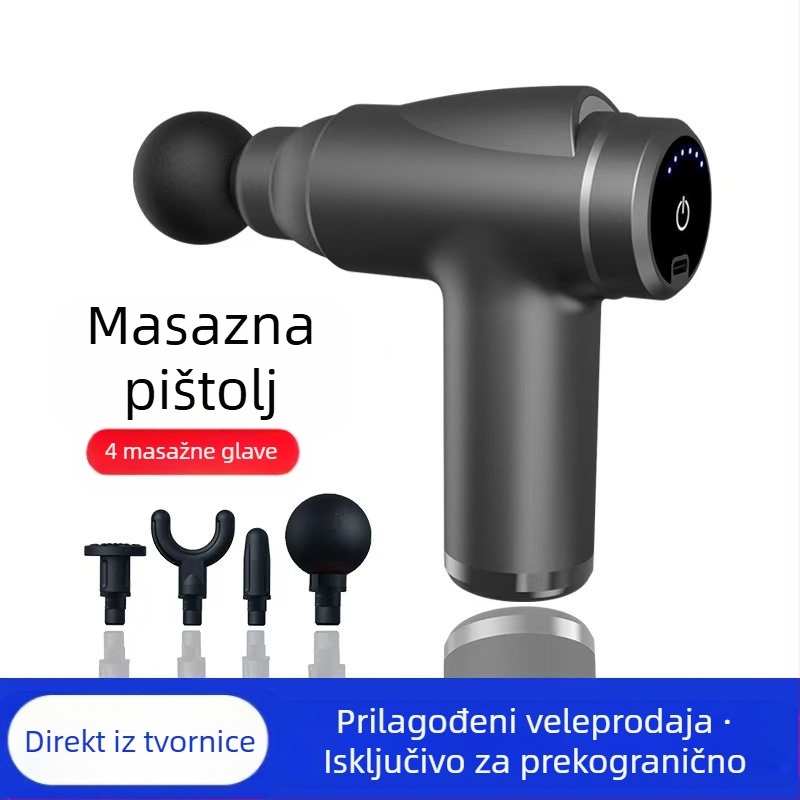 Mini masažer fascije s četkastim motorom; 4 glave; ugrađena baterija 1200–2000 mAh; LCD zaslon; 5+ brzina; izuzetno tih (<36 dB)
