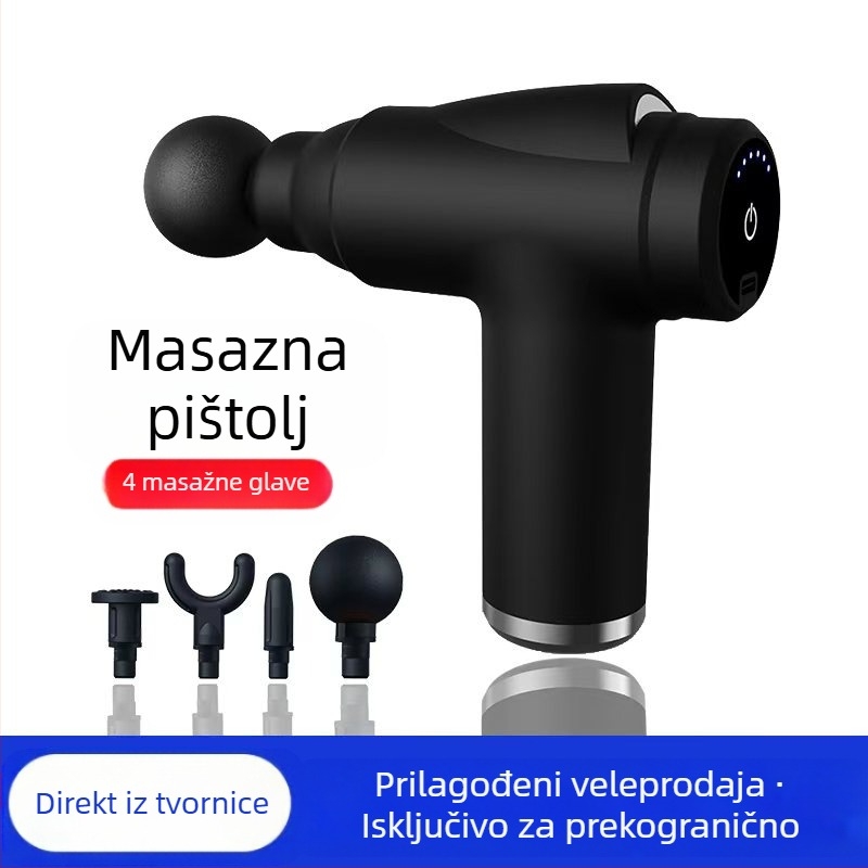 Mini masažer fascije s četkastim motorom; 4 glave; ugrađena baterija 1200–2000 mAh; LCD zaslon; 5+ brzina; izuzetno tih (<36 dB)