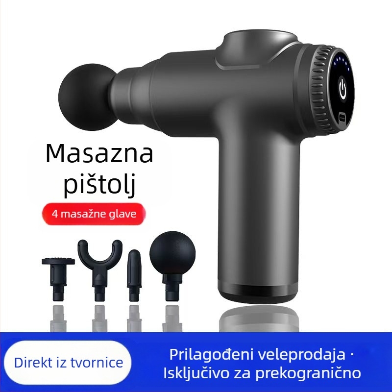 Mini masažer fascije s četkastim motorom; 4 glave; ugrađena baterija 1200–2000 mAh; LCD zaslon; 5+ brzina; izuzetno tih (<36 dB)