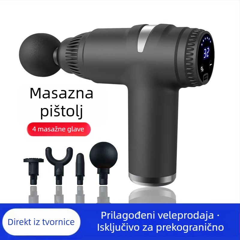 Mini masažer fascije s četkastim motorom; 4 glave; ugrađena baterija 1200–2000 mAh; LCD zaslon; 5+ brzina; izuzetno tih (<36 dB)