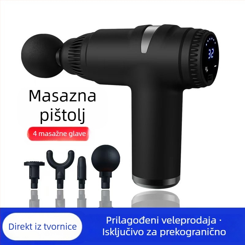 Mini masažer fascije s četkastim motorom; 4 glave; ugrađena baterija 1200–2000 mAh; LCD zaslon; 5+ brzina; izuzetno tih (<36 dB)