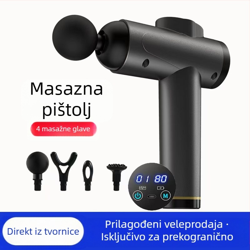 Mini masažer fascije s četkastim motorom; 4 glave; ugrađena baterija 1200–2000 mAh; LCD zaslon; 5+ brzina; izuzetno tih (<36 dB)