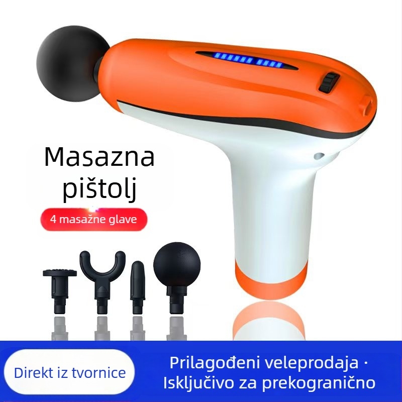 Mini masažer fascije s četkastim motorom; 4 glave; ugrađena baterija 1200–2000 mAh; LCD zaslon; 5+ brzina; izuzetno tih (<36 dB)