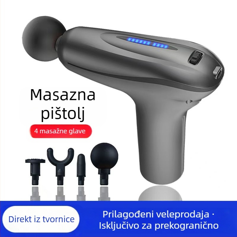 Mini masažer fascije s četkastim motorom; 4 glave; ugrađena baterija 1200–2000 mAh; LCD zaslon; 5+ brzina; izuzetno tih (<36 dB)