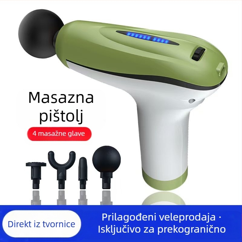 Mini masažer fascije s četkastim motorom; 4 glave; ugrađena baterija 1200–2000 mAh; LCD zaslon; 5+ brzina; izuzetno tih (<36 dB)