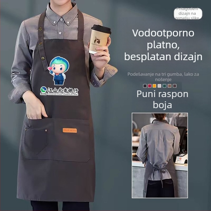 Platnena pregača s troma gumbima, podesiva, za kuhinju i catering, vodootporna i otporna na ulje, s mogućnošću prilagođenog logotipa