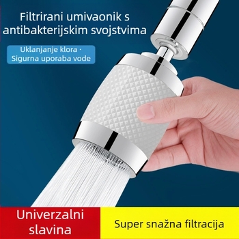 Kuhinjska slavina – univerzalni produžni nastavak s okretivnim spojem, filtrom i zaštitom od prskanja; aluminijska legura; model 1; moderan minimalistički dizajn