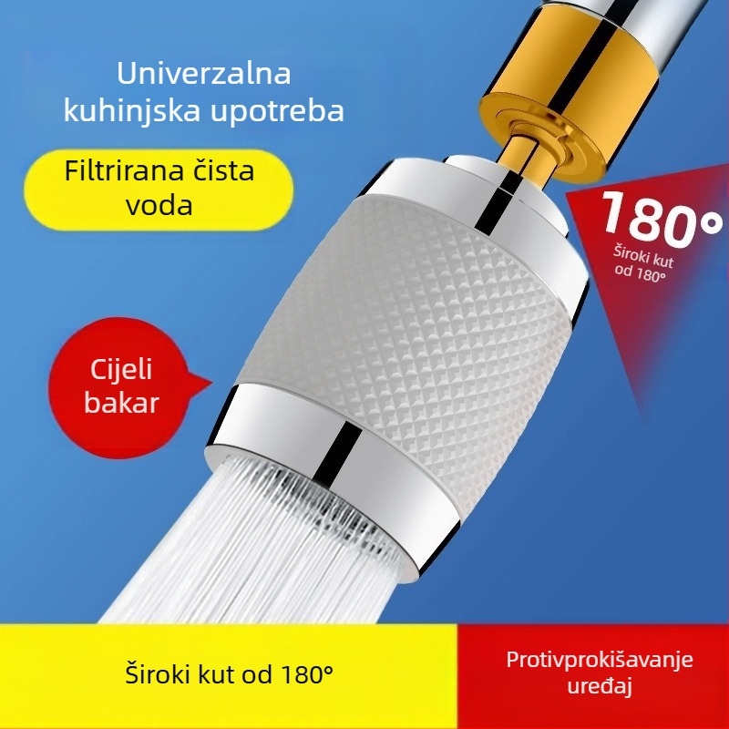 Kuhinjska slavina – univerzalni produžni nastavak s okretivnim spojem, filtrom i zaštitom od prskanja; aluminijska legura; model 1; moderan minimalistički dizajn