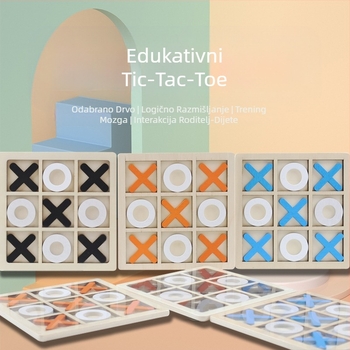 Drvena XO ploča s devet kvadrata — roditeljsko-dječja logička društvena igra za djecu (4–14 godina), razvoj intelekta i koordinacija ruke i oka