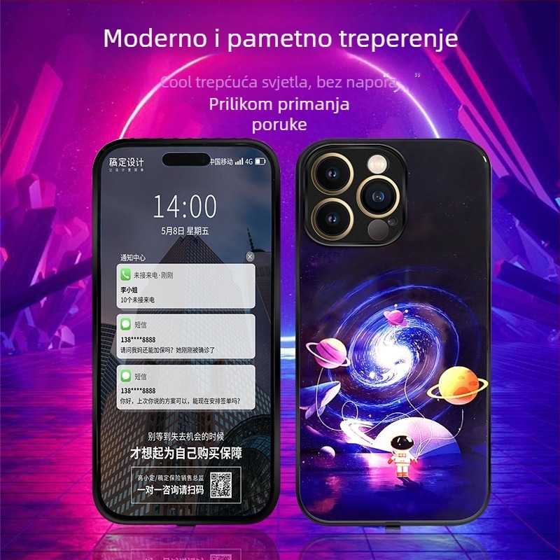 LED futrola za obavijesti poziva za iPhone 16 Pro Max, glasovno upravljanje, protuklizna i otporna na habanje, u sedam boja