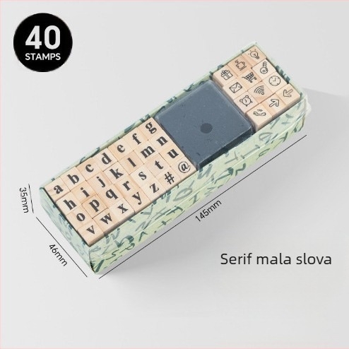 Drveni set otisaka za DIY dnevnik – 40 komada, 8 dizajna, otisci slova i brojeva
