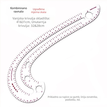 Set linijara za krojenje odjeće s ugrađenom mernom skalom, plastični