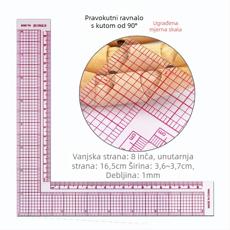 Set linijara za krojenje odjeće s ugrađenom mernom skalom, plastični