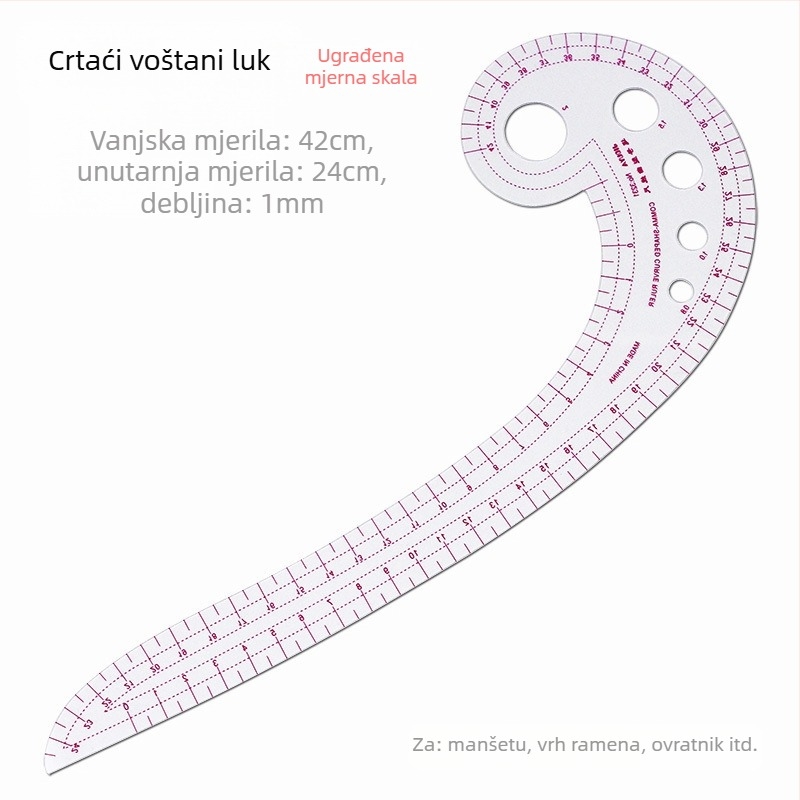 Set linijara za krojenje odjeće s ugrađenom mernom skalom, plastični