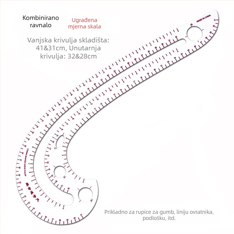 Set linijara za krojenje odjeće s ugrađenom mernom skalom, plastični