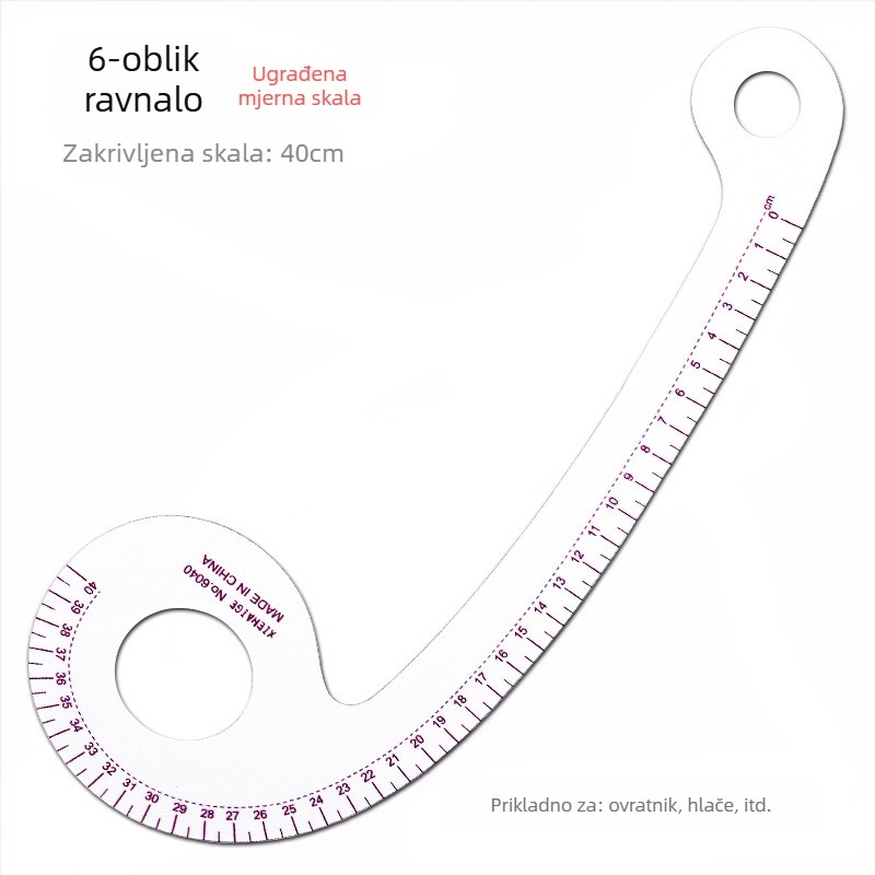 Set linijara za krojenje odjeće s ugrađenom mernom skalom, plastični