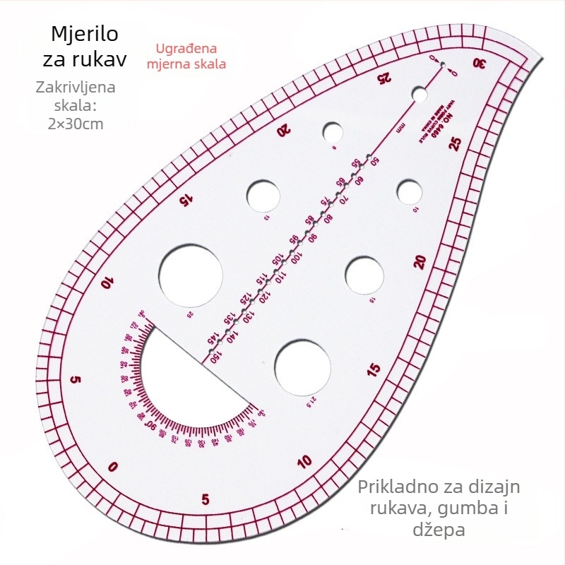 Set linijara za krojenje odjeće s ugrađenom mernom skalom, plastični