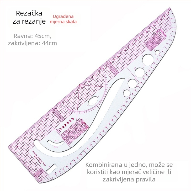 Set linijara za krojenje odjeće s ugrađenom mernom skalom, plastični