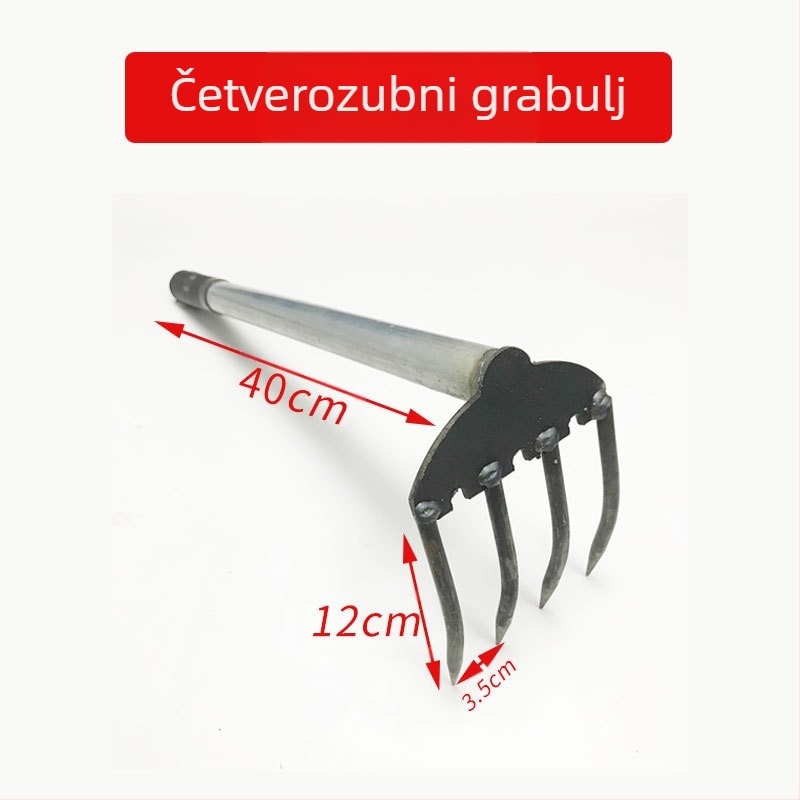 Vrtna motika s dvostrukom namjenom, trozubim grabljama, šiljamat glava; Wanxing marka, čelična baza ploča, građevinski alati