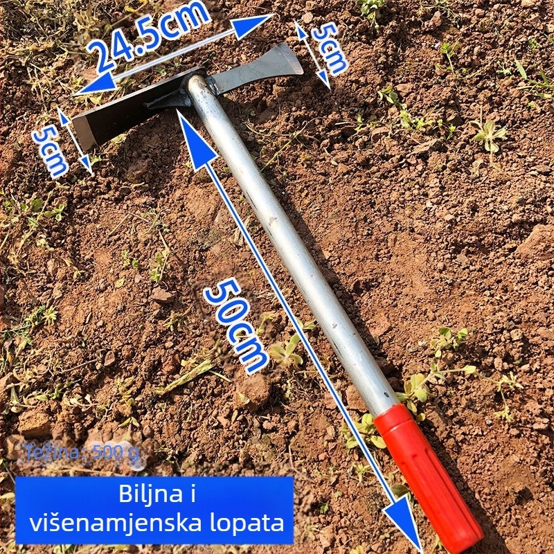 Vrtna motika s dvostrukom namjenom, trozubim grabljama, šiljamat glava; Wanxing marka, čelična baza ploča, građevinski alati