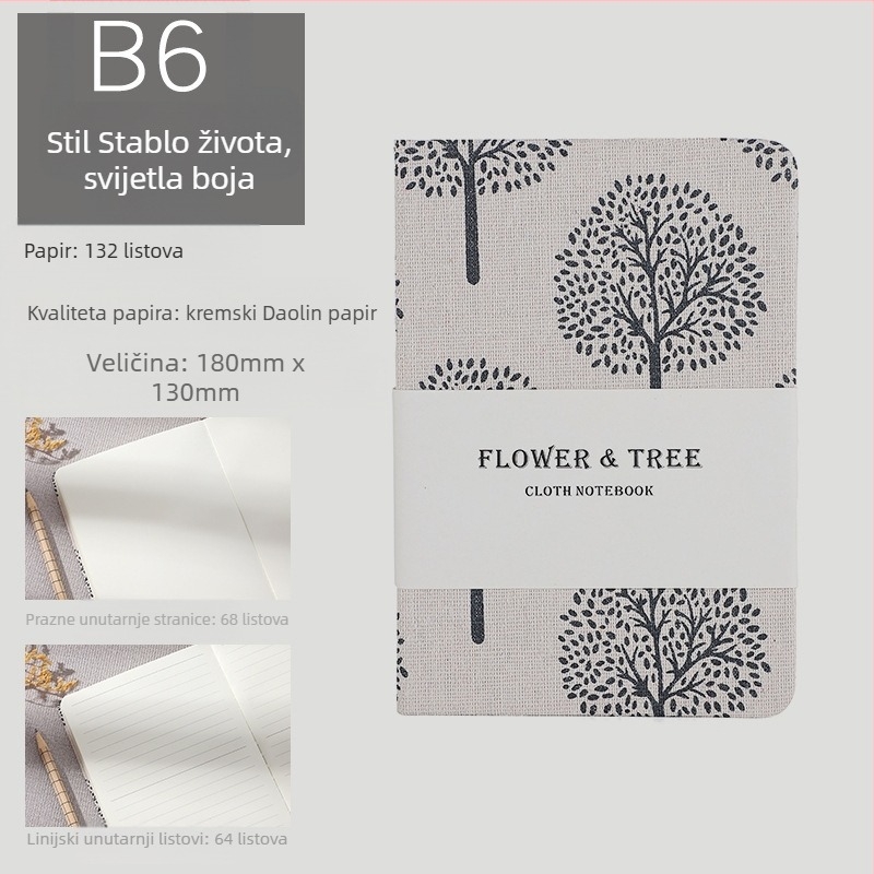 Dnevnik s platnom omotom, veza s odvojivim listovima, Daolin papir 100 g, 200 stranica, japansko-korejski sladak stil
