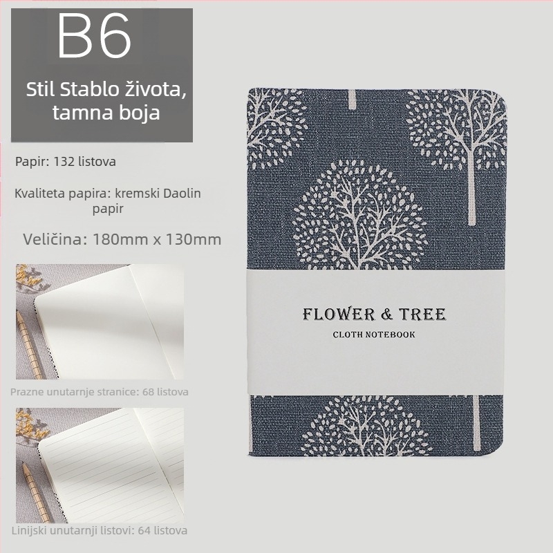 Dnevnik s platnom omotom, veza s odvojivim listovima, Daolin papir 100 g, 200 stranica, japansko-korejski sladak stil