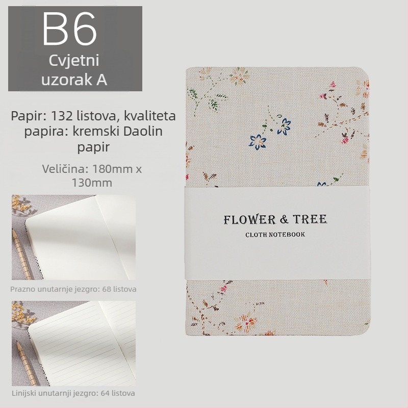 Dnevnik s platnom omotom, veza s odvojivim listovima, Daolin papir 100 g, 200 stranica, japansko-korejski sladak stil