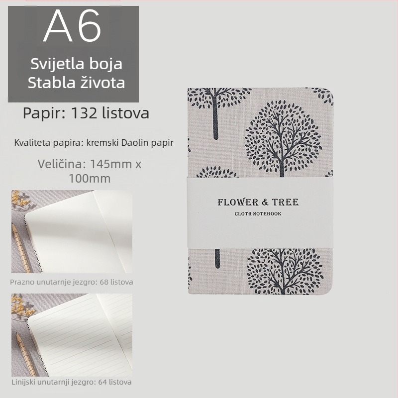 Dnevnik s platnom omotom, veza s odvojivim listovima, Daolin papir 100 g, 200 stranica, japansko-korejski sladak stil