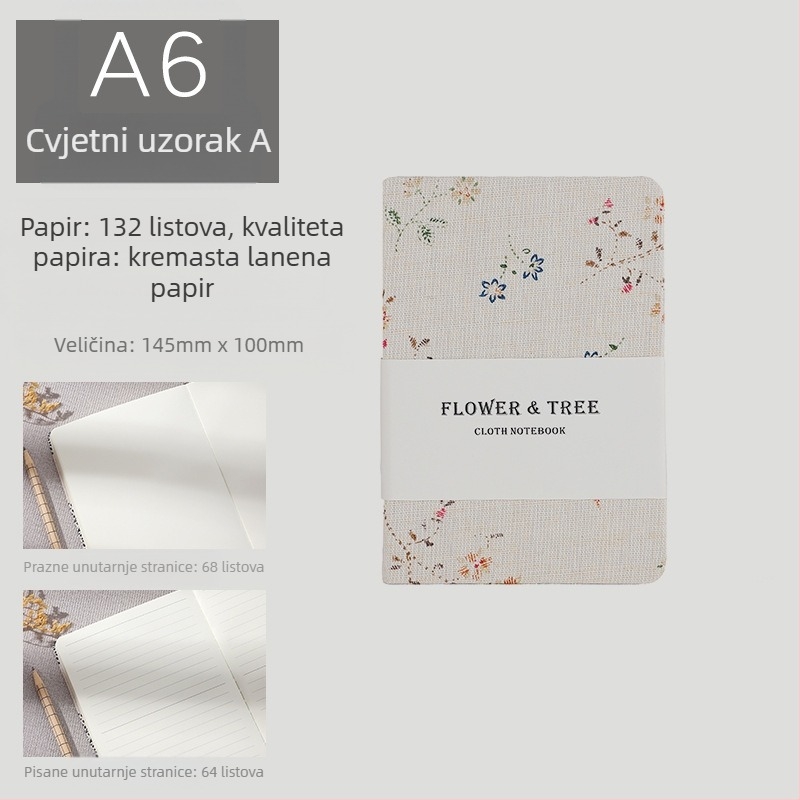 Dnevnik s platnom omotom, veza s odvojivim listovima, Daolin papir 100 g, 200 stranica, japansko-korejski sladak stil