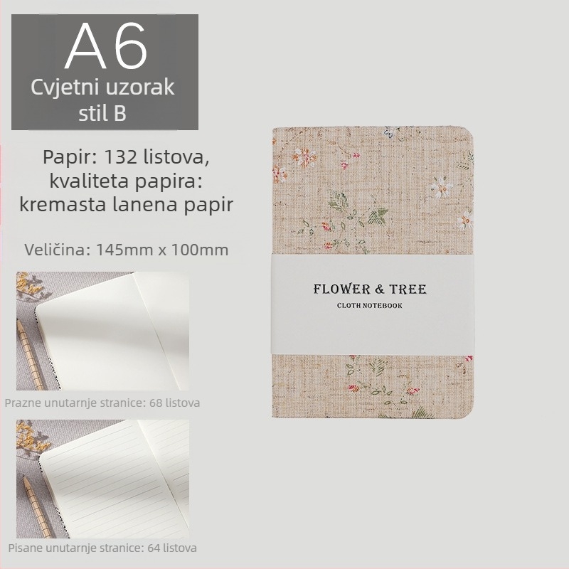 Dnevnik s platnom omotom, veza s odvojivim listovima, Daolin papir 100 g, 200 stranica, japansko-korejski sladak stil