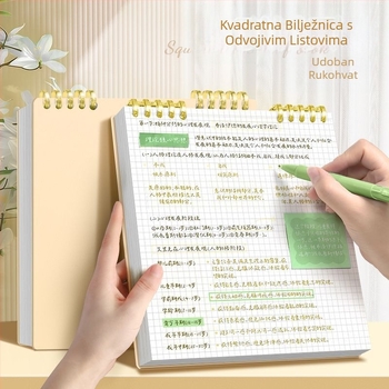 Kockasta bilježnica sa slobodnim listovima za učenje engleskih riječi prema Ebbinghausovoj metodi, namijenjena studentima koji se pripremaju za poslijediplomski ispit.