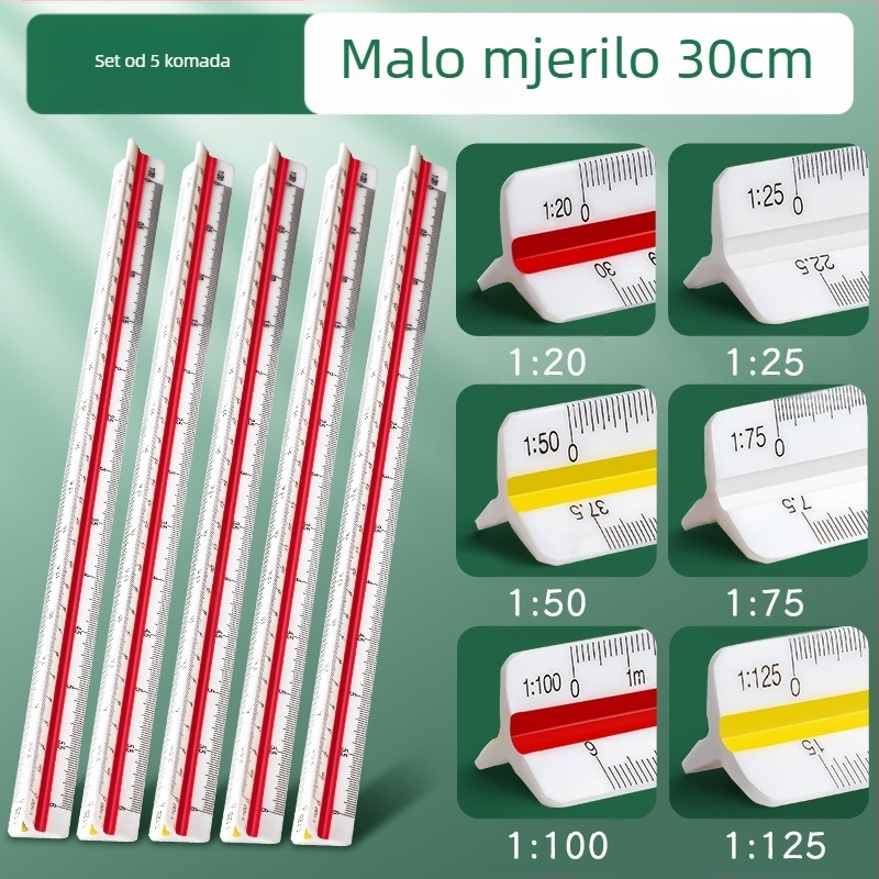 Trokutno mjerno pravilo za veliko arhitektonsko crtanje, unutarnje crtanje, povećavajući mjerni alat, dizajn odjeće