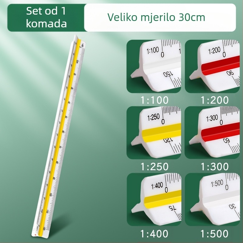 Trokutno mjerno pravilo za veliko arhitektonsko crtanje, unutarnje crtanje, povećavajući mjerni alat, dizajn odjeće