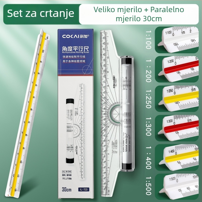 Trokutno mjerno pravilo za veliko arhitektonsko crtanje, unutarnje crtanje, povećavajući mjerni alat, dizajn odjeće