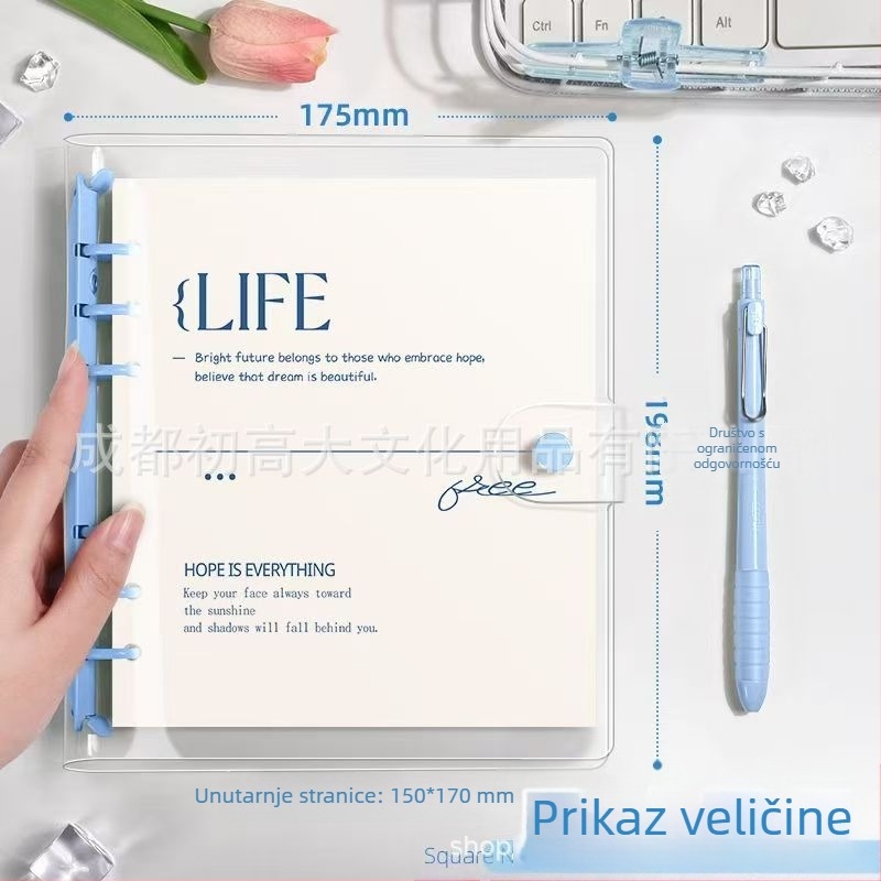 XFYP Prozirni PVC mekani kožni notes s listovima koji se mogu ukloniti, kvadratnog formata za studente