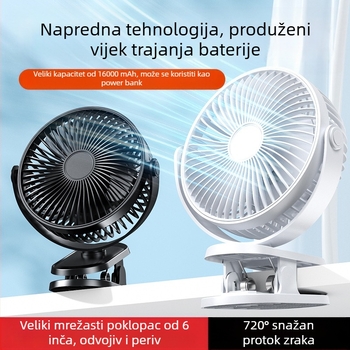 Nova klipsni ventilator za stolnu upotrebu, tih i snažan protok zraka, sklopiv i produživi, pogodan za dječja kolica, na otvorenom i za učenike