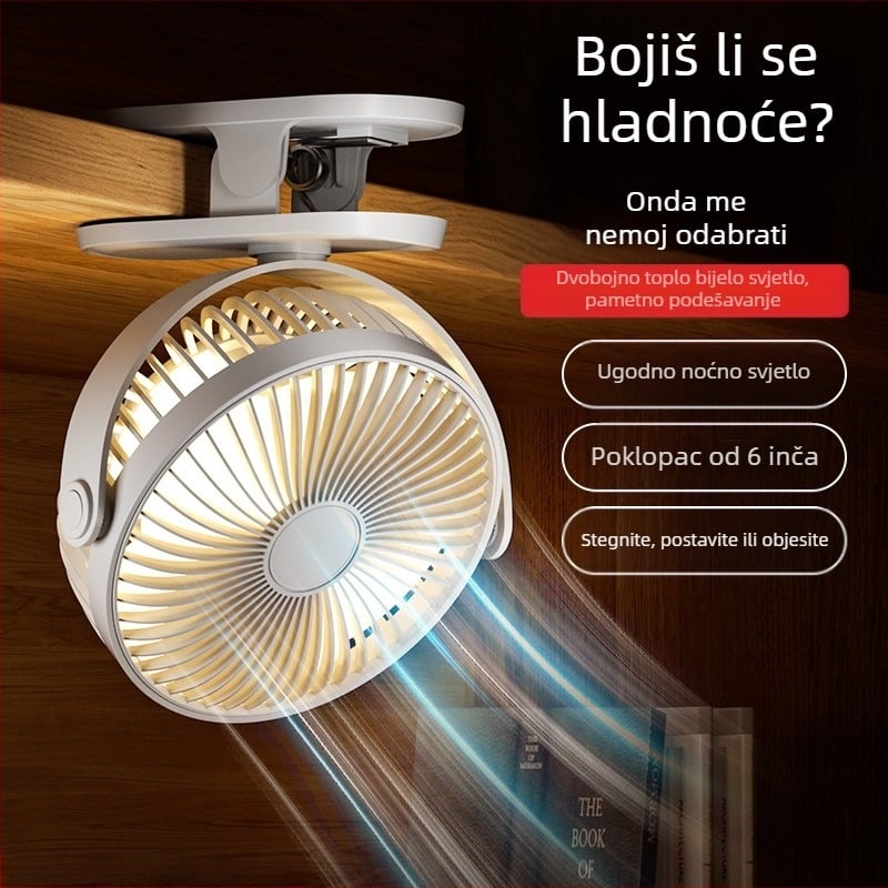 Nova klipsni ventilator za stolnu upotrebu, tih i snažan protok zraka, sklopiv i produživi, pogodan za dječja kolica, na otvorenom i za učenike