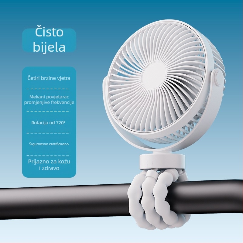 Nova klipsni ventilator za stolnu upotrebu, tih i snažan protok zraka, sklopiv i produživi, pogodan za dječja kolica, na otvorenom i za učenike