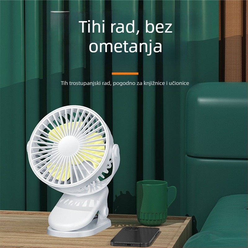 Prijenosni clip ventilator s USB punjenjem, mini tihi stolni ventilator za ured i ljeto