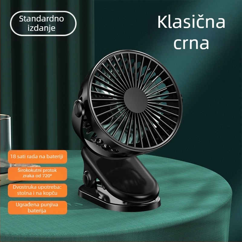 Prijenosni clip ventilator s USB punjenjem, mini tihi stolni ventilator za ured i ljeto
