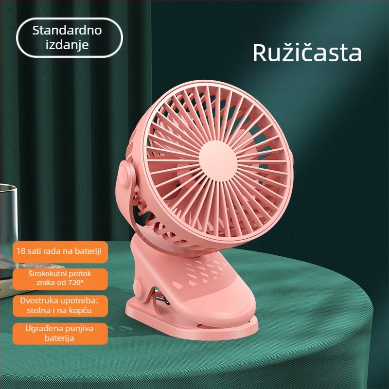 Prijenosni clip ventilator s USB punjenjem, mini tihi stolni ventilator za ured i ljeto