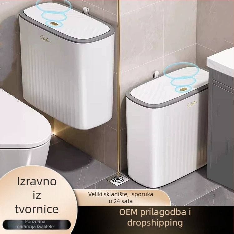 Plastična kanta za otpad s pritiskom otvaranju i pop-up poklopcem, kapacitet 12 L ili više, duga cilindrična forma, kućna uporaba