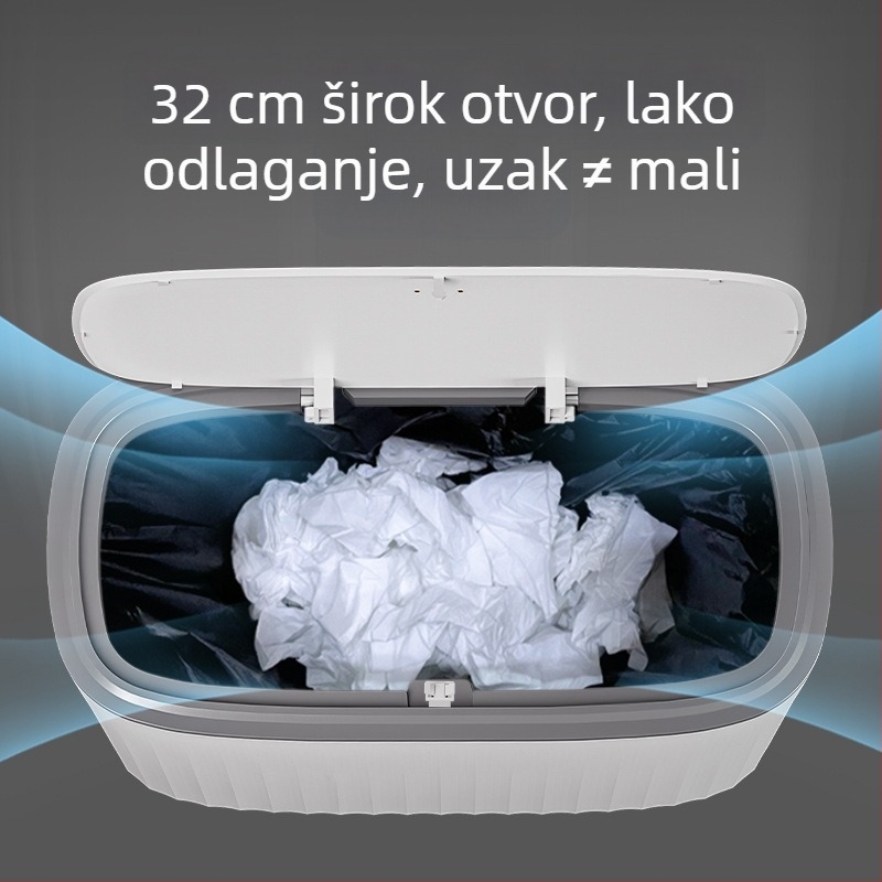 Plastična kanta za otpad s pritiskom otvaranju i pop-up poklopcem, kapacitet 12 L ili više, duga cilindrična forma, kućna uporaba