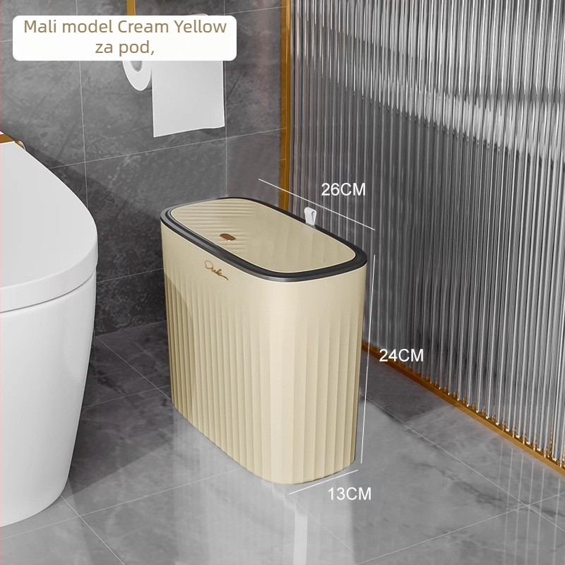 Plastična kanta za otpad s pritiskom otvaranju i pop-up poklopcem, kapacitet 12 L ili više, duga cilindrična forma, kućna uporaba