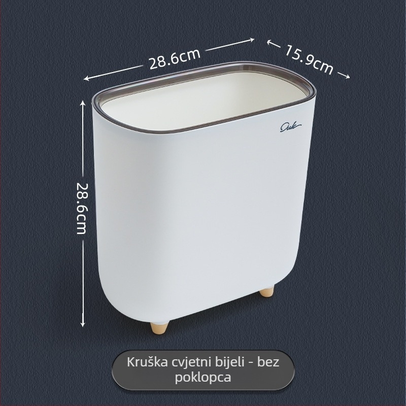 Plastična kanta za otpad s pritiskom otvaranju i pop-up poklopcem, kapacitet 12 L ili više, duga cilindrična forma, kućna uporaba