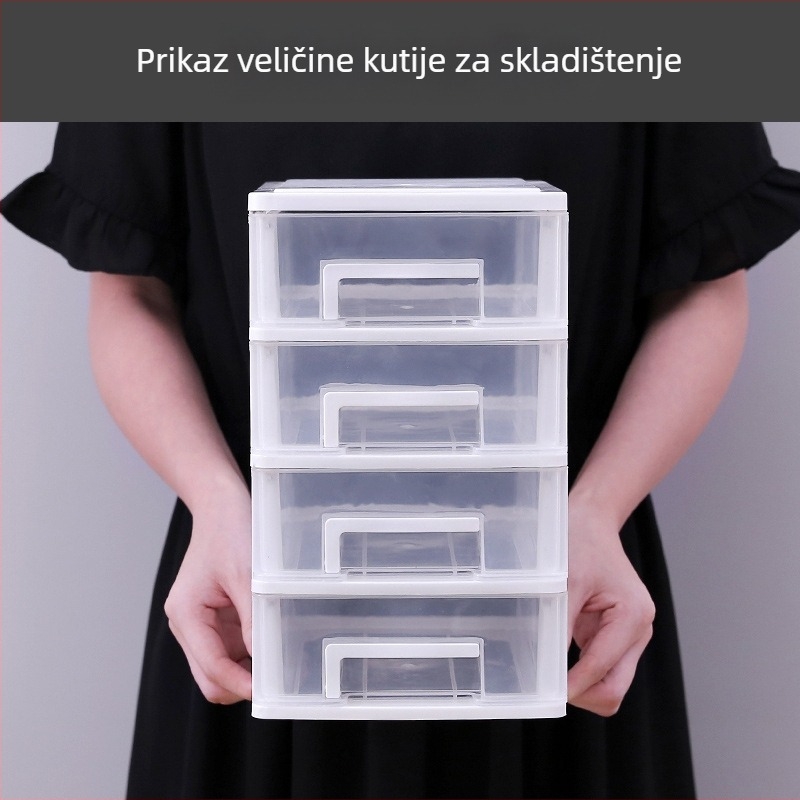 Prozirna kutija za stolno skladištenje s ladicom, 2–5 slojeva, PP materijal, kapacitet 4L, zatvorena i slagiva